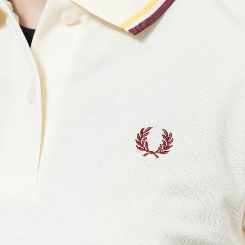 Fred Perry Womens G3600 Twin Tipped Polo Shirt Ecru Lemon Barley Oxblood-4