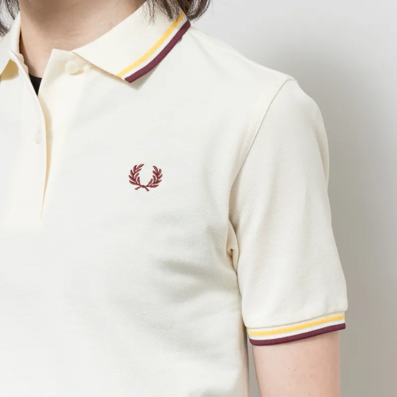 Fred Perry Womens G3600 Twin Tipped Polo Shirt Ecru Lemon Barley Oxblood-3
