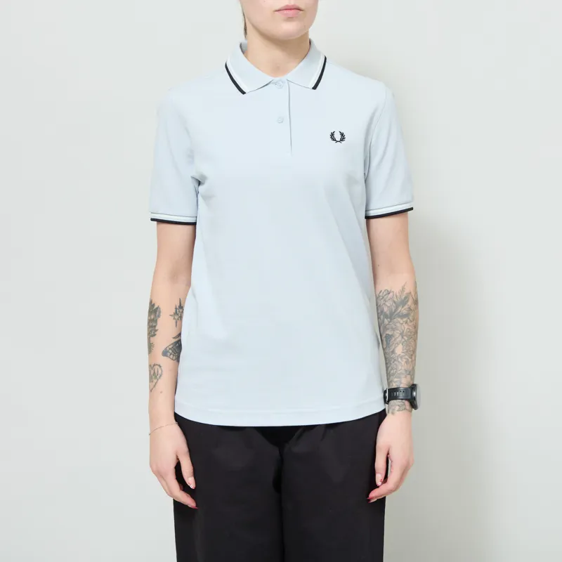Fred Perry Womens Twin Tipped Polo Shirt Dusky Blue Snow White Black