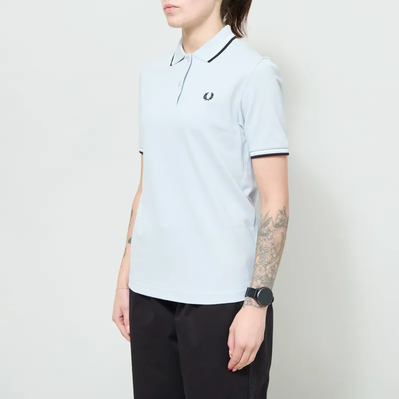 Fred Perry Womens Twin Tipped Polo Shirt Dusky Blue Snow White Black-1