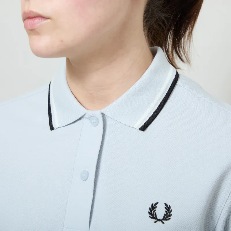Fred Perry Womens Twin Tipped Polo Shirt Dusky Blue Snow White Black-3