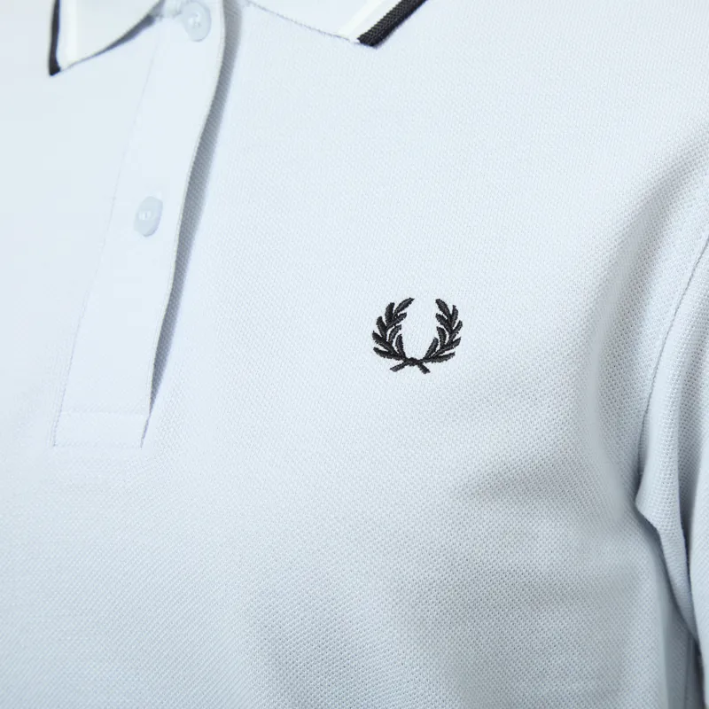 Fred Perry Womens Twin Tipped Polo Shirt Dusky Blue Snow White Black-4