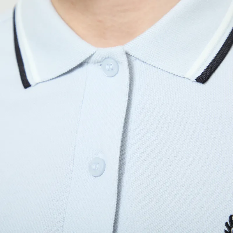 Fred Perry Womens Twin Tipped Polo Shirt Dusky Blue Snow White Black-5
