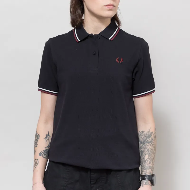 Fred Perry Womens G3600 Twin Tipped Polo Shirt Navy Snow White Oxblood
