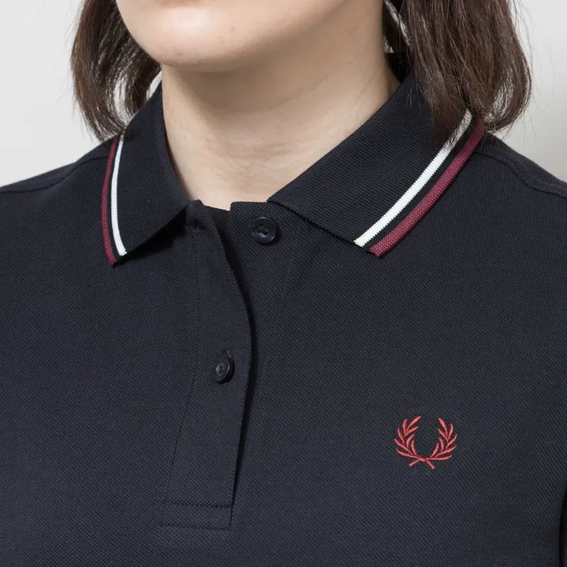 Fred Perry Womens G3600 Twin Tipped Polo Shirt Navy Snow White Oxblood-3