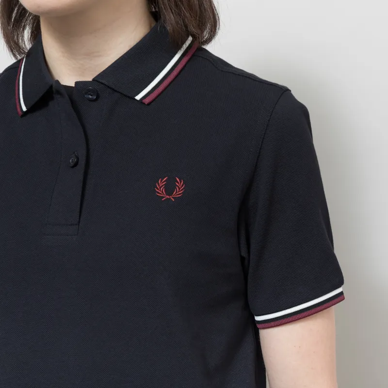 Fred Perry Womens G3600 Twin Tipped Polo Shirt Navy Snow White Oxblood-2