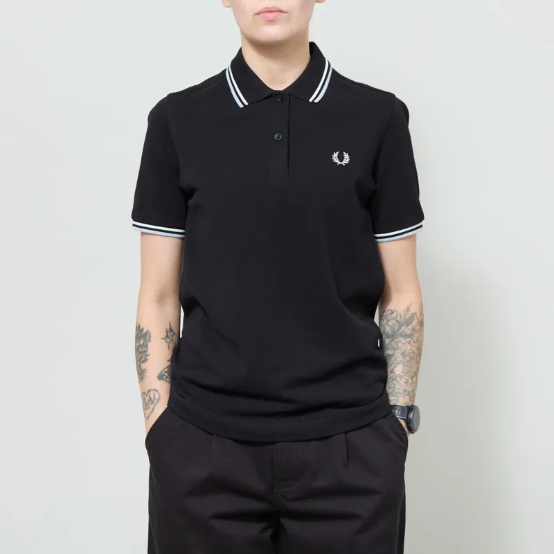 Fred Perry Womens Twin Tipped Polo Shirt Black Snow White Dusky Blue
