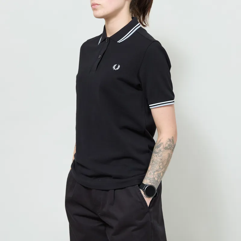 Fred Perry Womens Twin Tipped Polo Shirt Black Snow White Dusky Blue-1