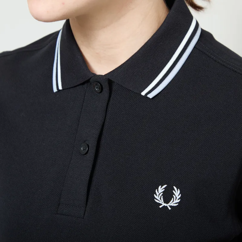 Fred Perry Womens Twin Tipped Polo Shirt Black Snow White Dusky Blue-3