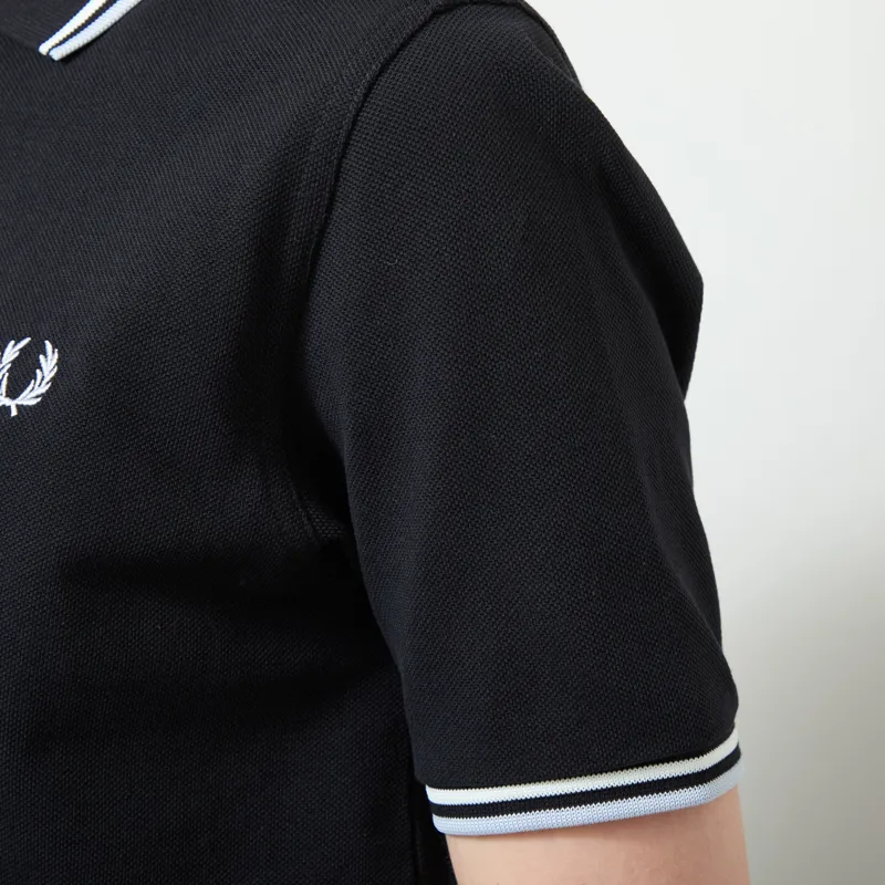 Fred Perry Womens Twin Tipped Polo Shirt Black Snow White Dusky Blue-4