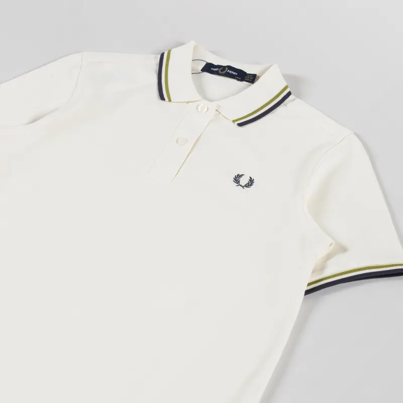 Fred Perry Womens Twin Tipped Polo Shirt Ecru Tennis Ball Yellow Anchor Grey-1