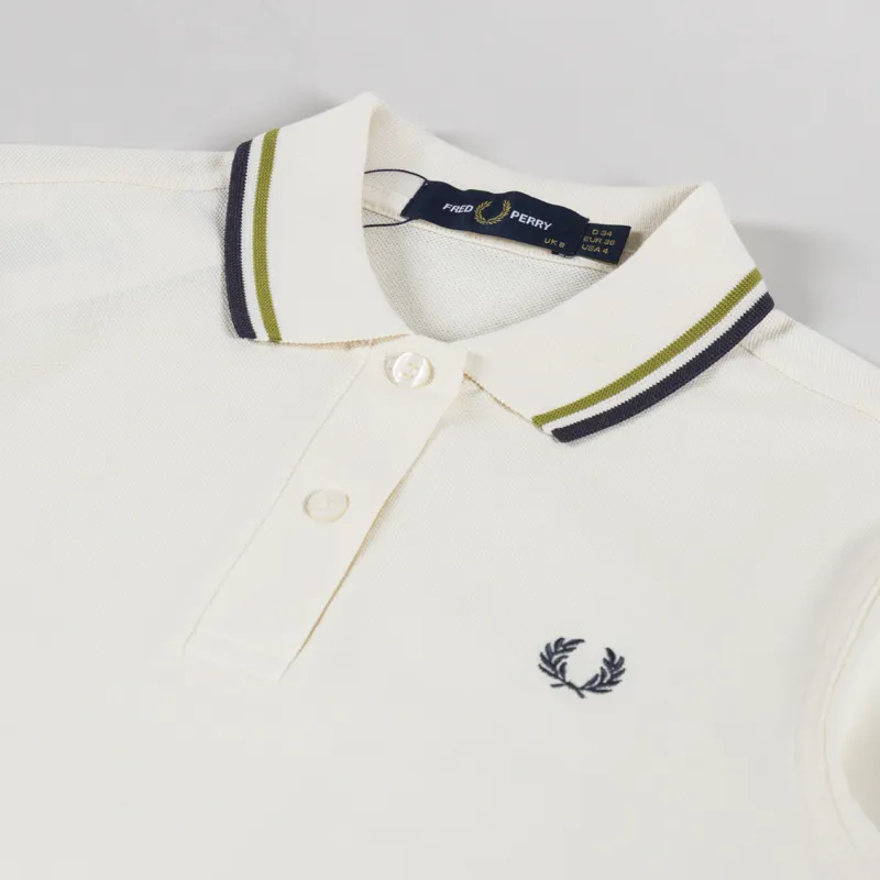 Fred Perry Womens Twin Tipped Polo Shirt Ecru Tennis Ball Yellow Anchor Grey-2