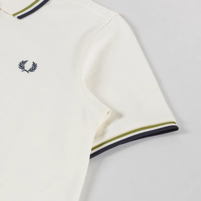Fred Perry Womens Twin Tipped Polo Shirt Ecru Tennis Ball Yellow Anchor Grey-4