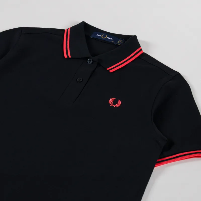 Fred Perry Womens Twin Tipped Polo Shirt Black Flamingo Tan-1