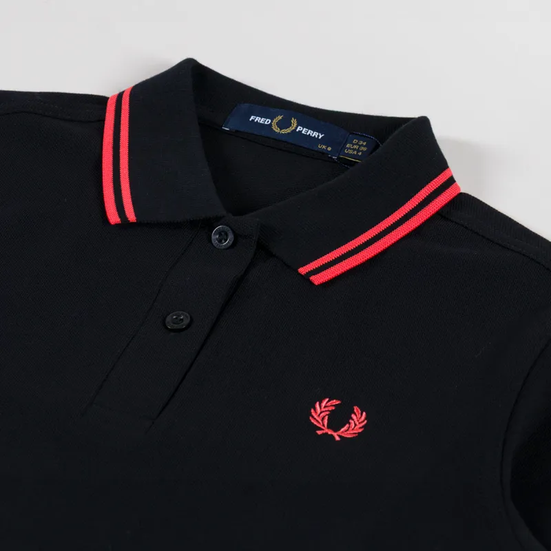 Fred Perry Womens Twin Tipped Polo Shirt Black Flamingo Tan-2