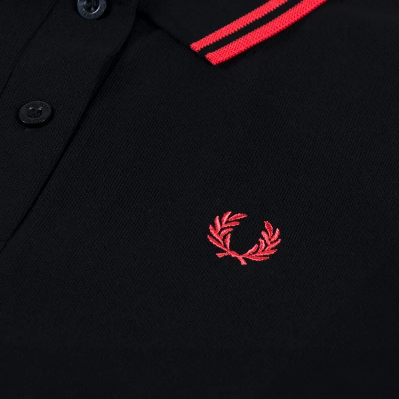 Fred Perry Womens Twin Tipped Polo Shirt Black Flamingo Tan-3