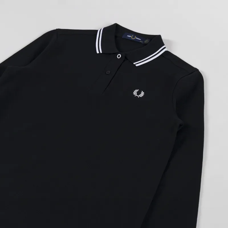 Fred Perry Womens Twin Tipped Long Sleeve Polo Shirt Black White-1