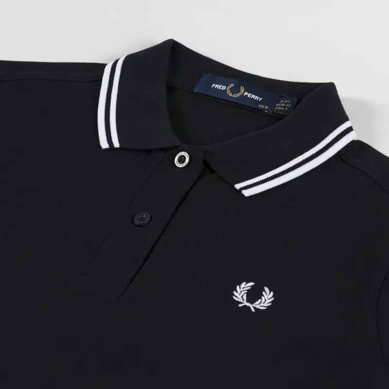 Fred Perry Womens Twin Tipped Long Sleeve Polo Shirt Black White-2