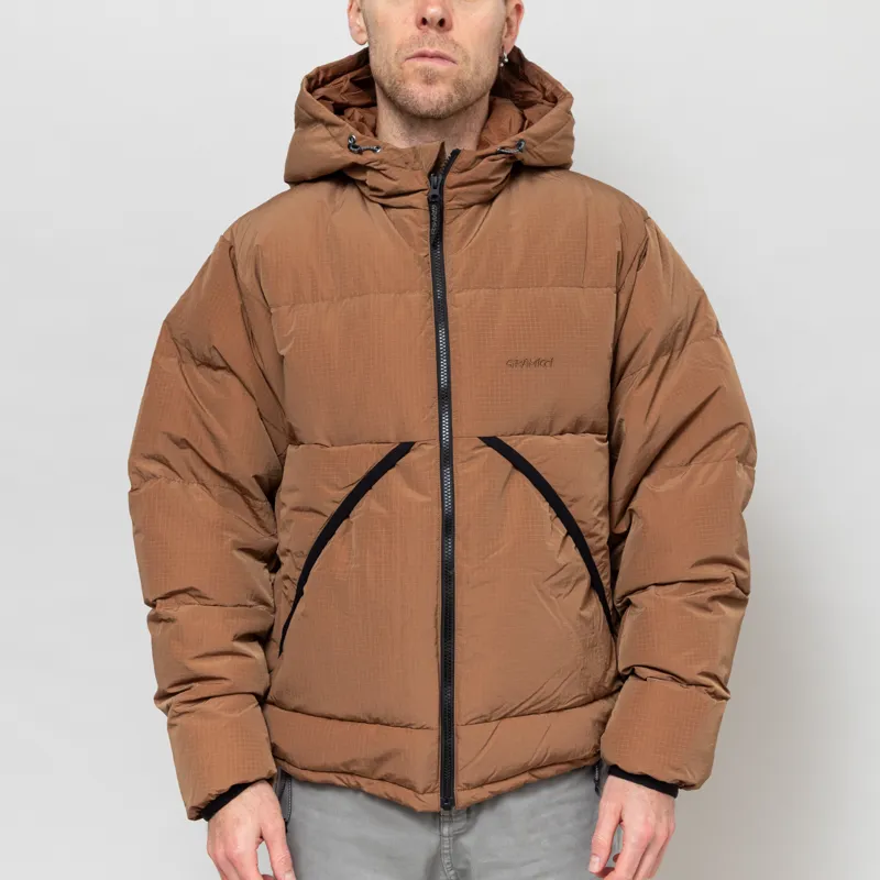 Gramicci Down Puffer Hooded Jacket Brown