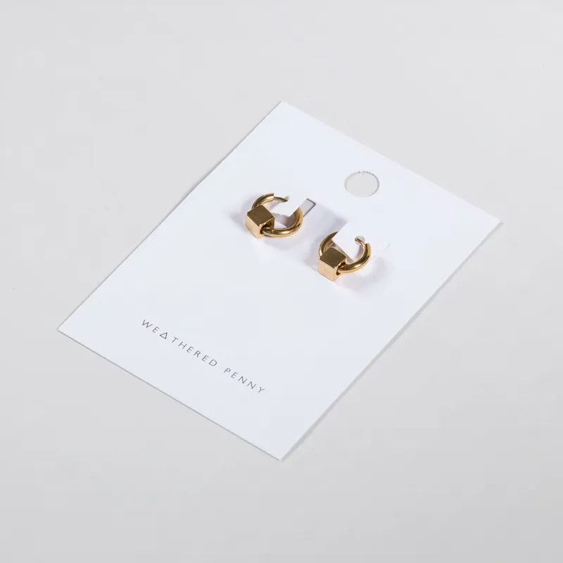 A Weathered Penny Womens Gold Cube Hoop Earrings