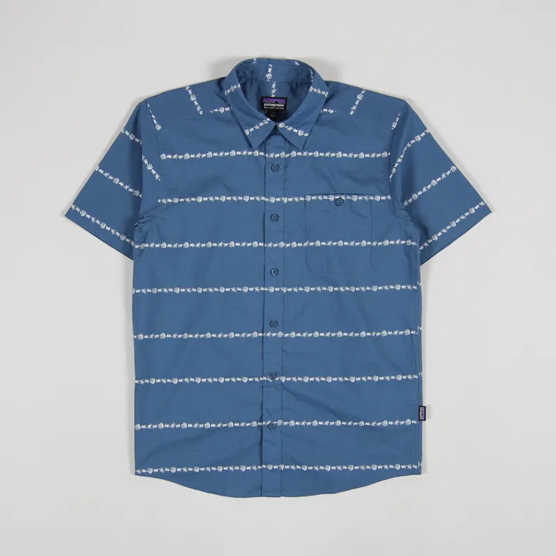 Patagonia Mens Short Sleeve Go To Shirt Hemp Stripe Pigeon Blue