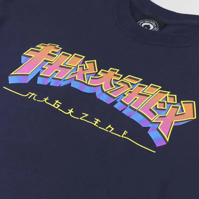 Thrasher Skateboard Magazine Godzilla Burst T Shirt Navy-1
