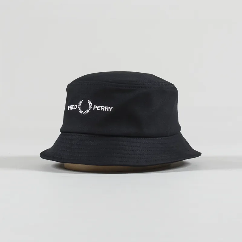 Fred Perry Twill Graphic Branding Bucket Hat Black