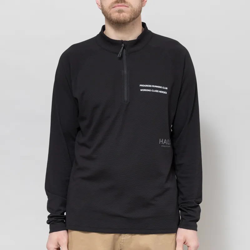 Working Class Heroes x Halo x Progress Running Club Sorona Half Zip Black-2