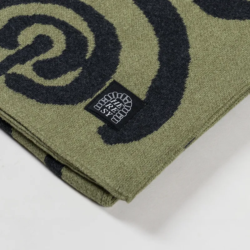 Heresy Mens Graphic Folk Lore Carvings Scarf Green