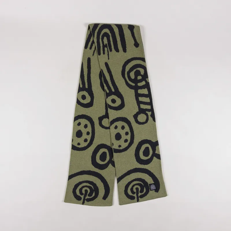 Heresy Mens Graphic Folk Lore Carvings Scarf Green