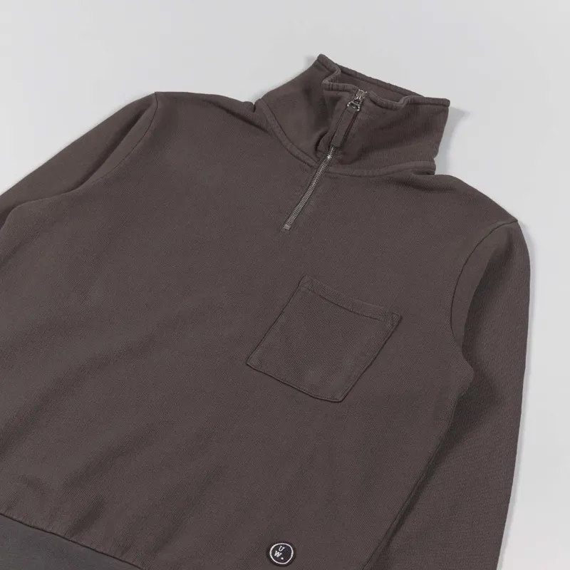 Universal Works Half Zip Sweatshirt Light Brown Dry Handle Loopback-3