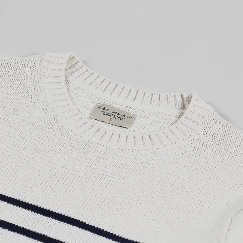 Nudie Jeans Hampus Recycled Stripe Sweater Off White Navy-2