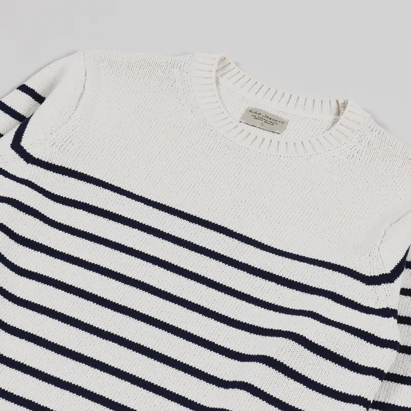 Nudie Jeans Hampus Recycled Stripe Sweater Off White Navy-5