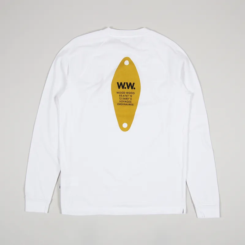 Wood Wood Mens Han Graphic Long Sleeve T Shirt Bright White