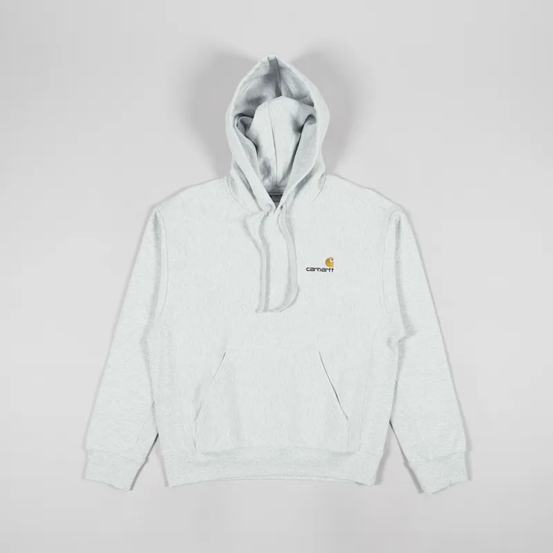 Carhartt WIP Mens Hooded American Script Sweat Ash Heather Grey