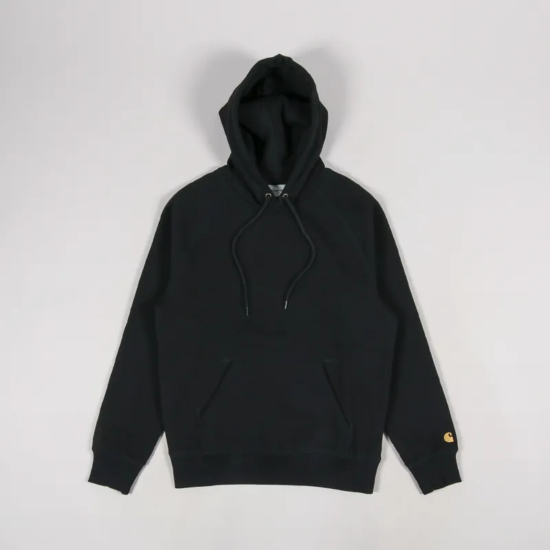 Carhartt WIP Mens Hooded Chase Logo Sweatshirt Black Gold