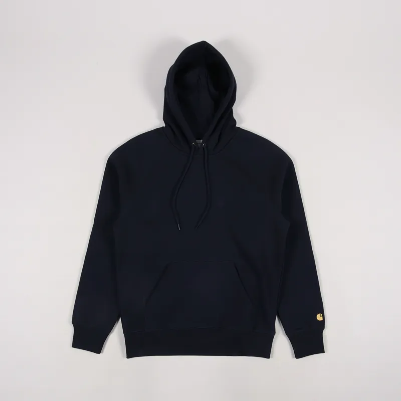 Carhartt WIP Mens Hooded Chase Sweatshirt Dark Navy Gold