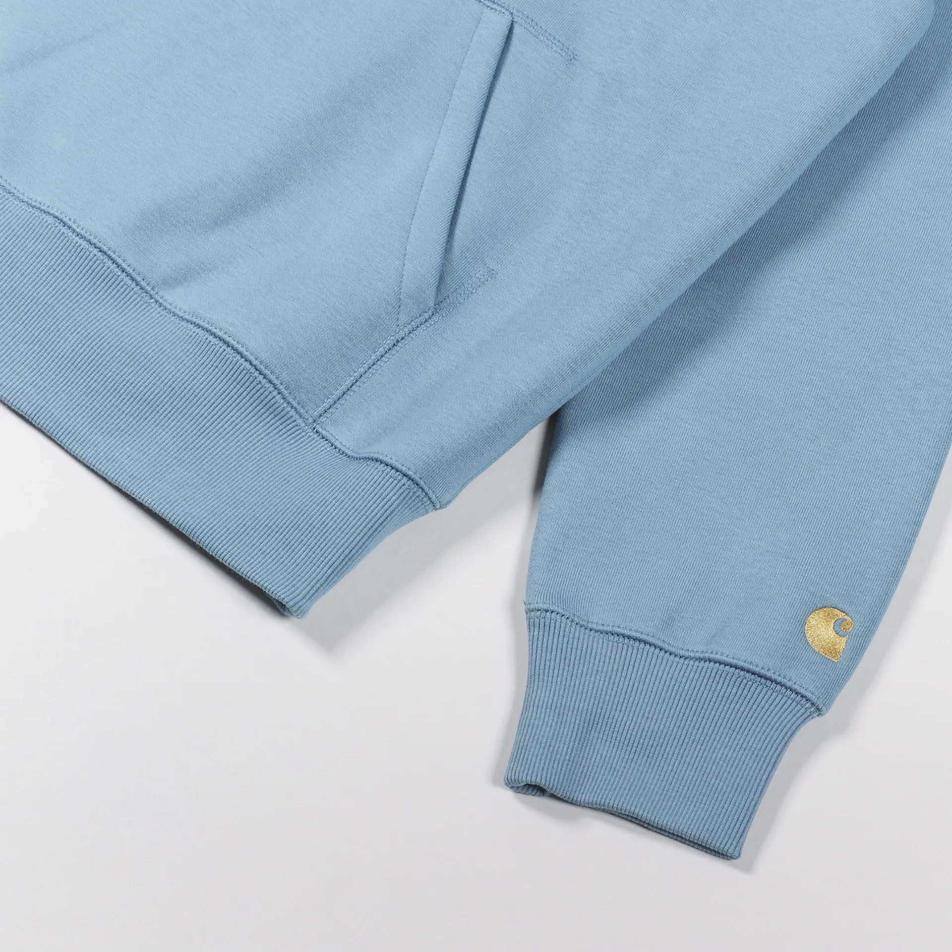 Carhartt WIP Mens Hooded Chase Sweatshirt Icy Water Blue Gold