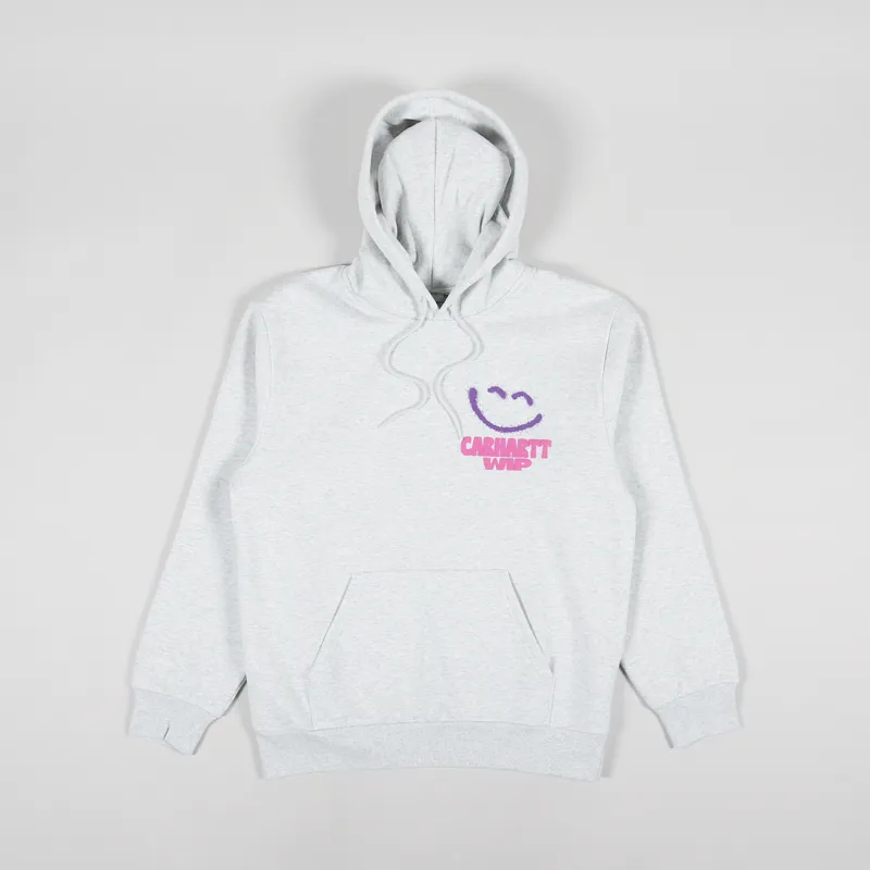 Carhartt WIP Mens Hooded Happy Script Sweatshirt Ash Heather