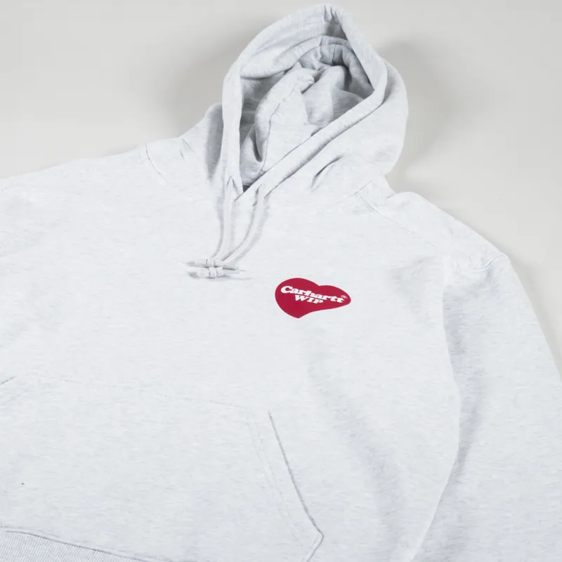 Carhartt WIP Mens Hooded Heart Logo Sweatshirt Ash Heather Grey
