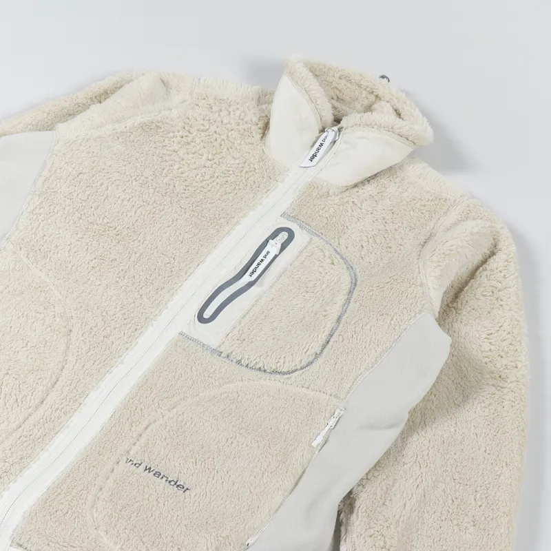 And Wander High Loft Fleece Jacket Off White-3