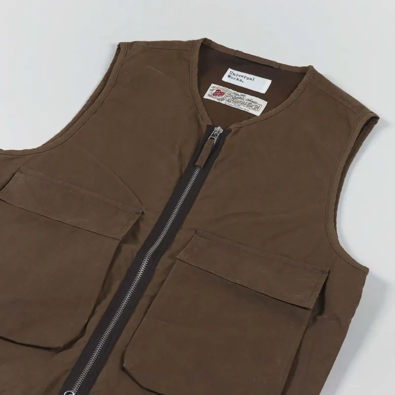 Universal Works Mens Hangout Gilet Sand Tek Wax Cotton Vest