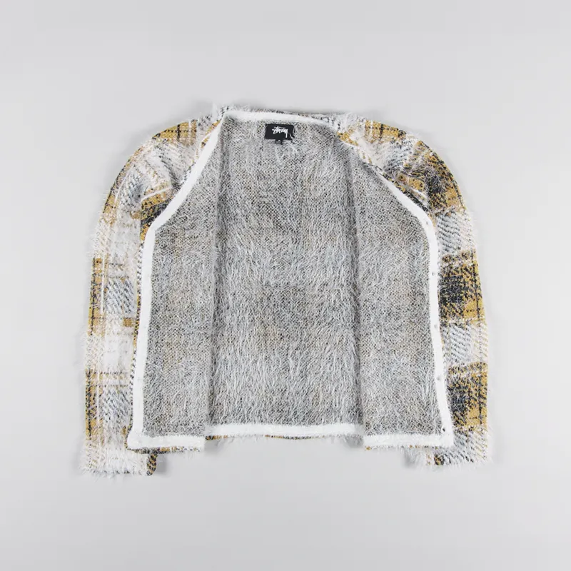 Stussy Mens Hairy Plaid Cardigan Gold White