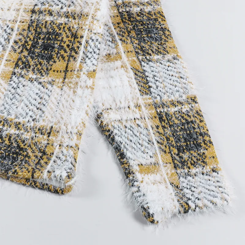 Stussy Mens Hairy Plaid Cardigan Gold White Stussy Mens Hairy Plaid Cardigan Gold White