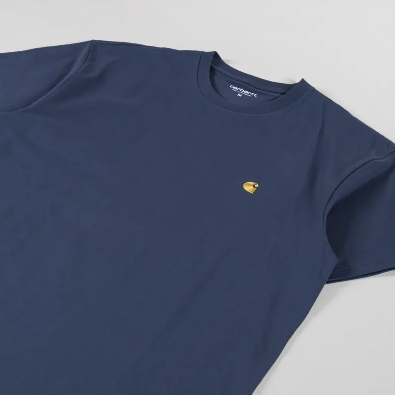 Carhartt WIP Chase T Shirt Dusky Blue Gold-1