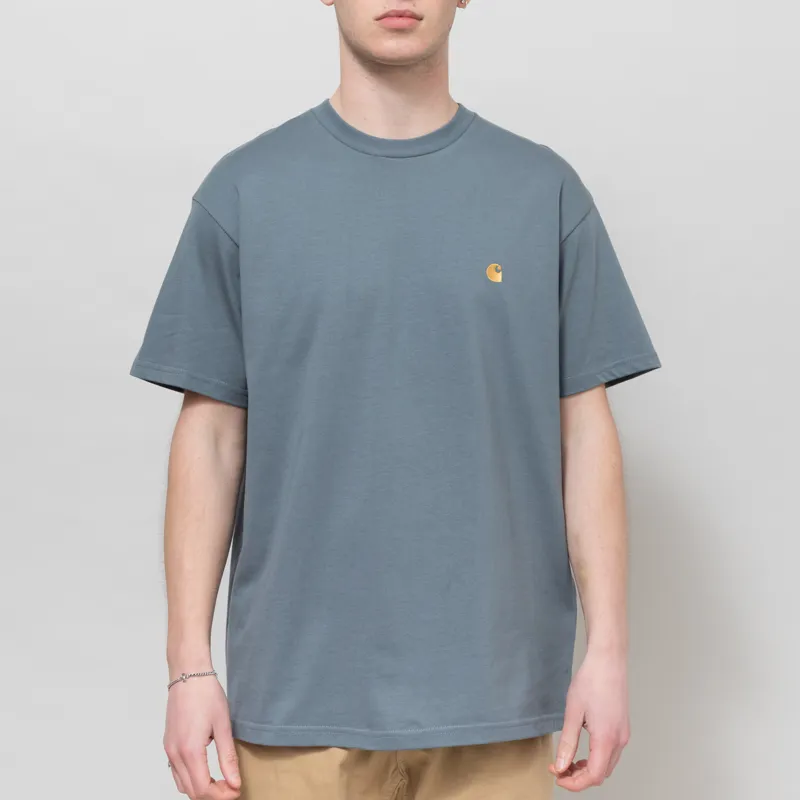 Carhartt WIP Chase T Shirt Cozy Blue Gold