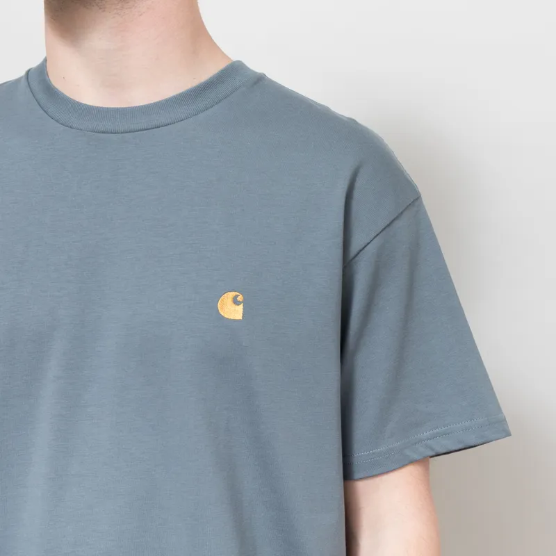 Carhartt WIP Chase T Shirt Cozy Blue Gold-2