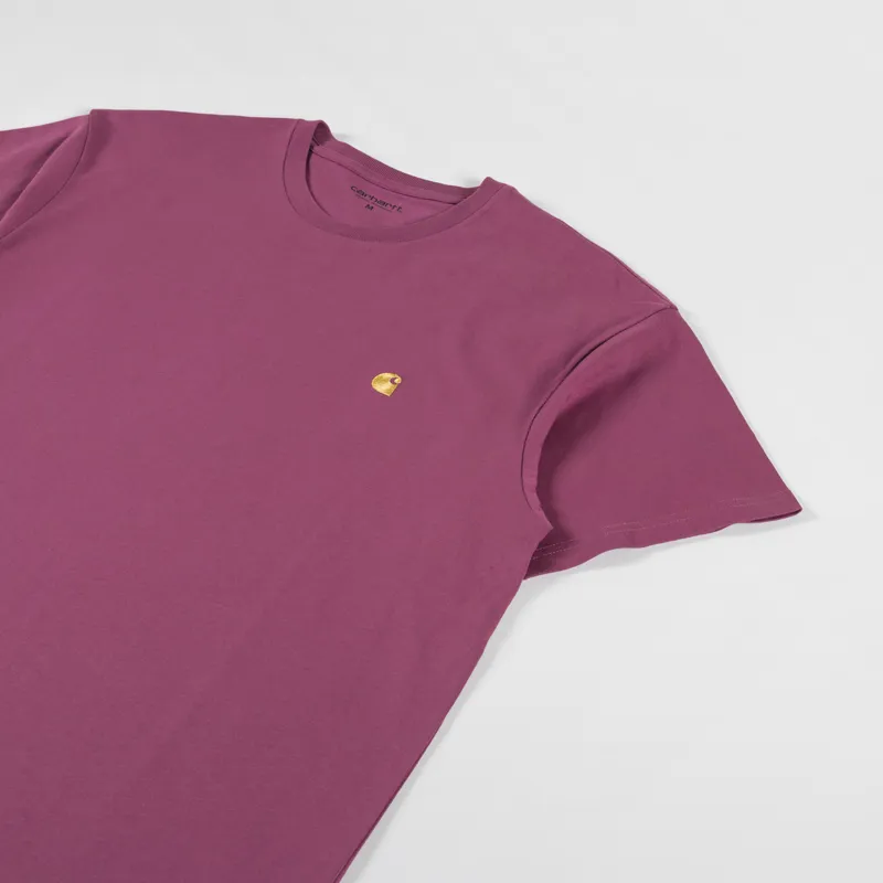 Carhartt WIP Chase T Shirt Dusty Fuchsia Gold-1