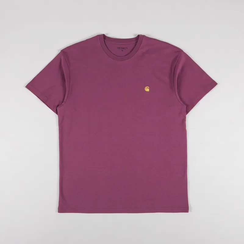 Carhartt WIP Chase T Shirt Dusty Fuchsia Gold