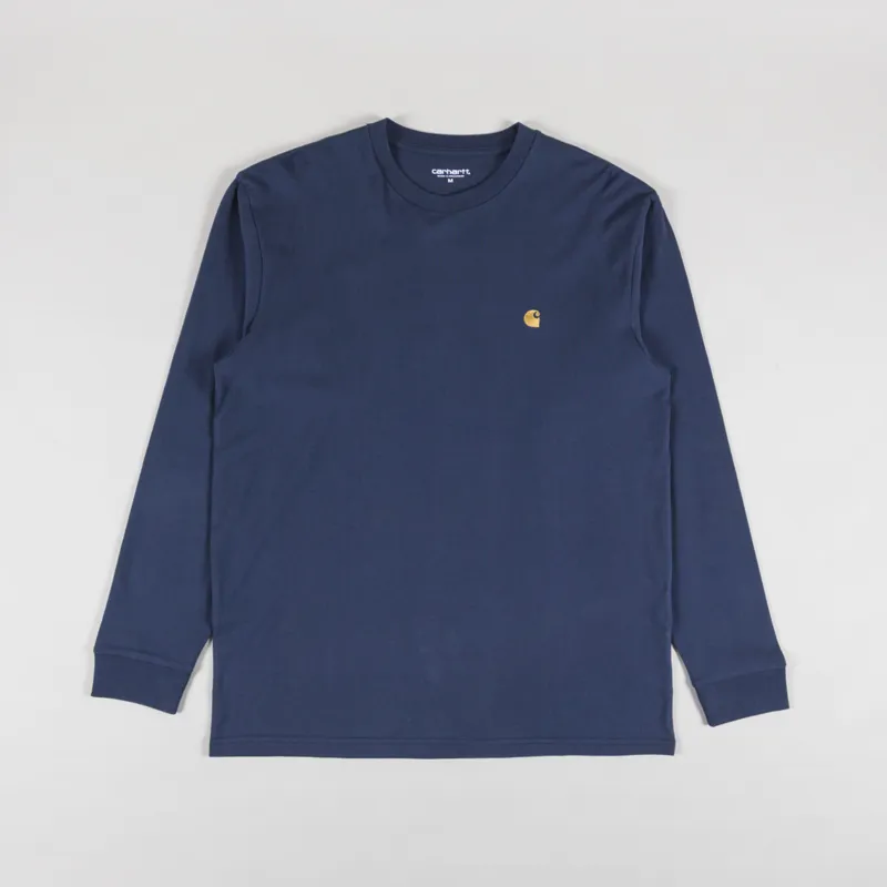 Carhartt WIP Long Sleeve Chase T Shirt Dusky Blue Gold